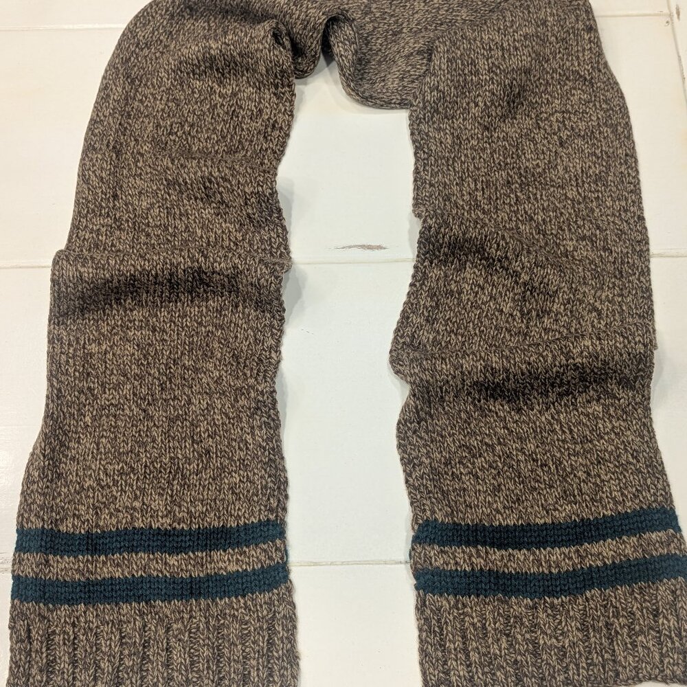 NWOT Chaps Unisex Knit Scarf Speckled Brown Dark Green Stripes Preppy Style 90s